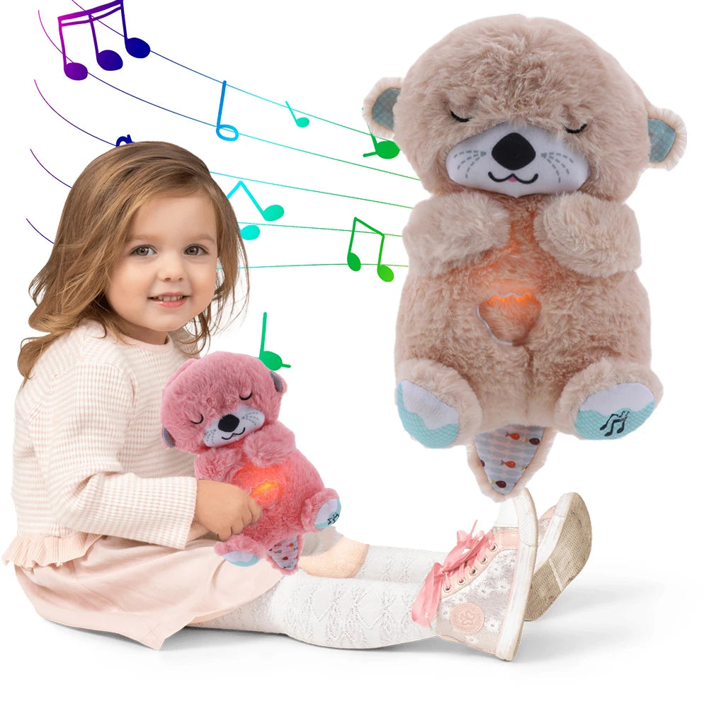 O-Tter Musical Stuffed Plush Toy Breathing Baby Sleep Toy with Light Soothe Kids Emotions O-Tter Cute Toy for Baby Toddler Gifts