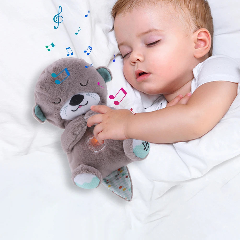 O-Tter Musical Stuffed Plush Toy Breathing Baby Sleep Toy with Light Soothe Kids Emotions O-Tter Cute Toy for Baby Toddler Gifts