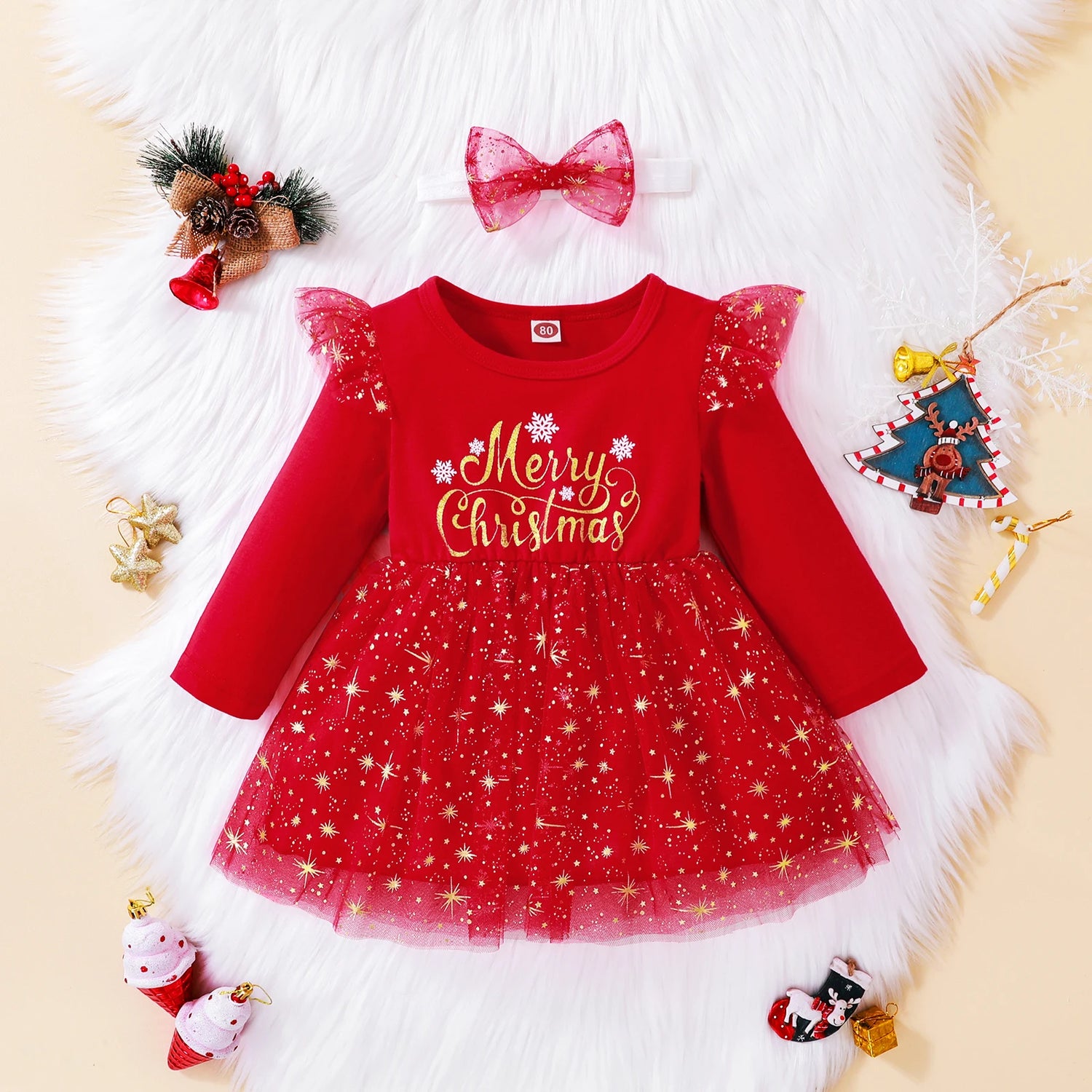 9M-4Years Merry Christmas Girl Red Dress Toddler Infant Baby Tulle Letter Tutu Party Dresses Xmas New Year Costumes D01