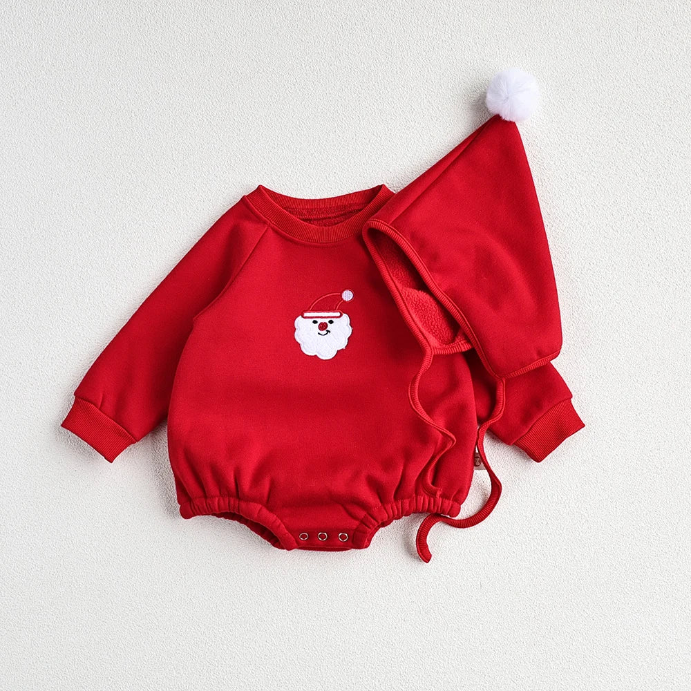 Baby Bodysuit Christmas One Piece Embroidery Santa Clause Baby Clothing