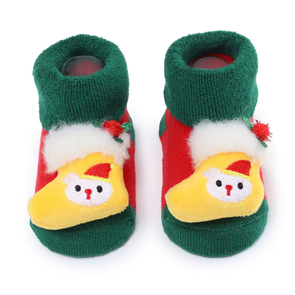 Xmas Baby Socks Winter Warm Thick Terry Socks for Newborn Cartoon Santa Elk anti Slip Floor Socks Baby Boys Girls Sock