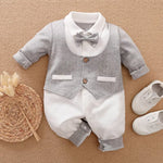 Long Sleeve Baby Boys Gentleman Suits Outfit Infant Clothes Toddler Onesie Costume Romper Jumpsuit 100% Cotton Spring and Autumn