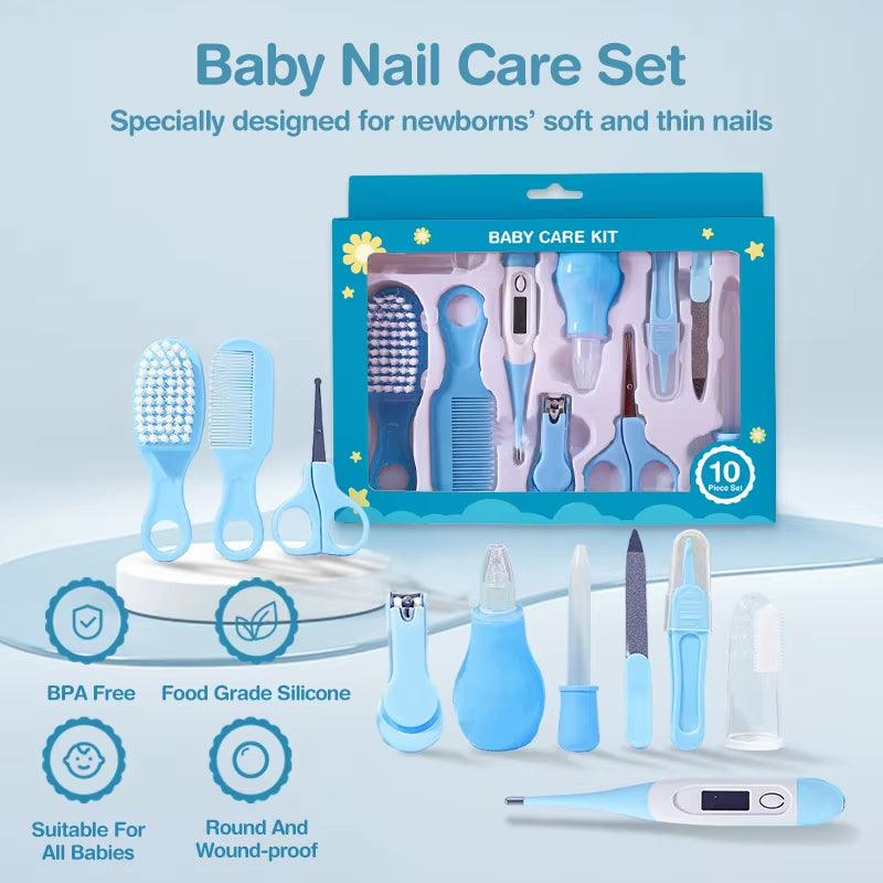 10Pcs/Set Baby Health Care Kit Kids Nail Hair Health Care Thermometer Grooming Brush Clipper Teether Toothbrush Baby Essentials