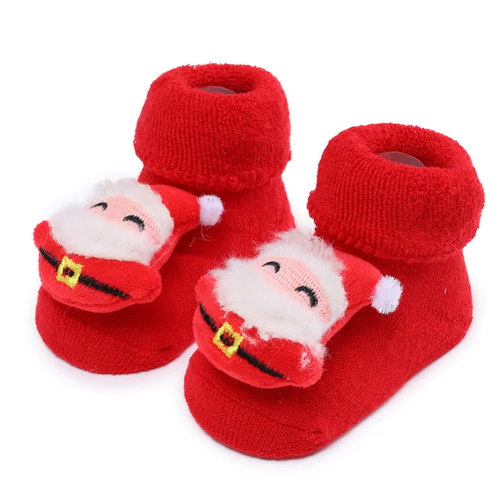 Xmas Baby Socks Winter Warm Thick Terry Socks for Newborn Cartoon Santa Elk anti Slip Floor Socks Baby Boys Girls Sock