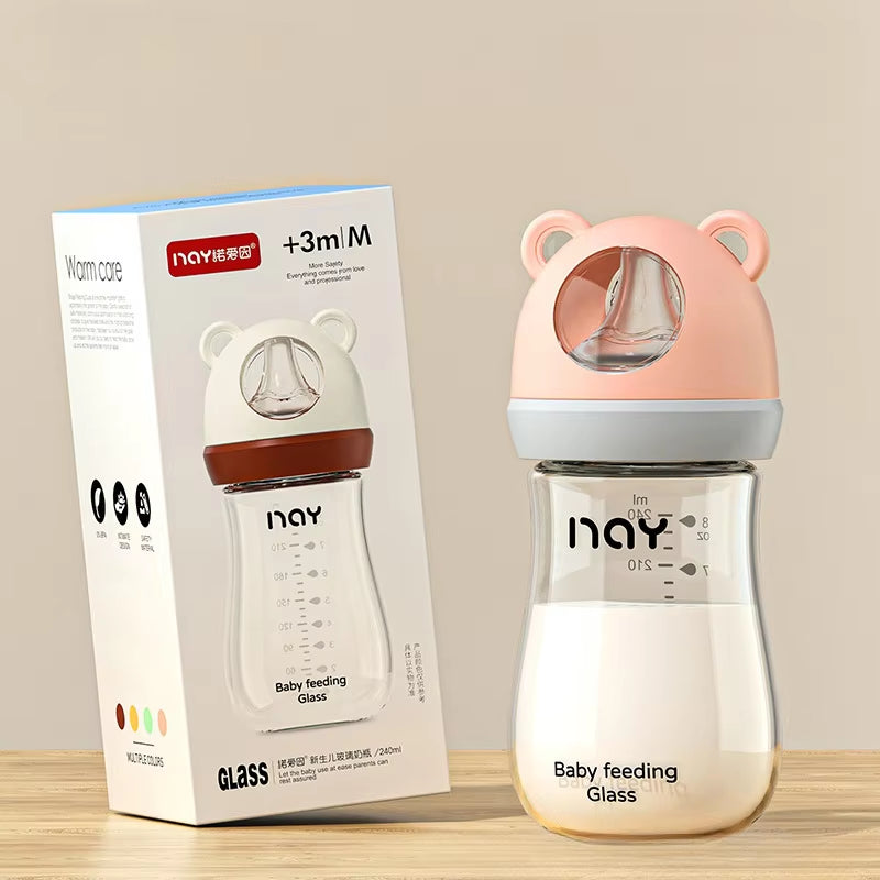 Newborn Glass Feeding Bottle Wide Caliber Anti-Flatulence Nursing Anti-Choke Baby Bottle Infant BPA Free 0-6 Month Glass Bottle