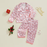 Satin Long Sleeve Kids Girls Sleepwear Robe Christmas Children Pajamas Set Winter Lapel Top with Pants Infant Clothes