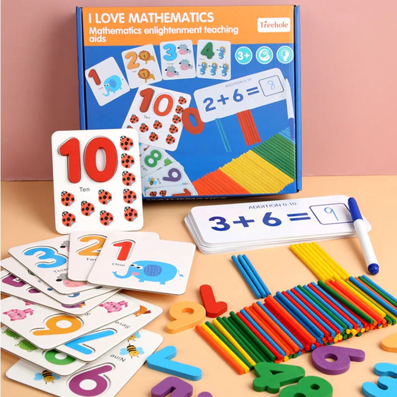 Kids Math Arithmetic Teaching Montessori Toys for Children Early Educational Toys Counting Wooden Number Cognition Birthday Gift