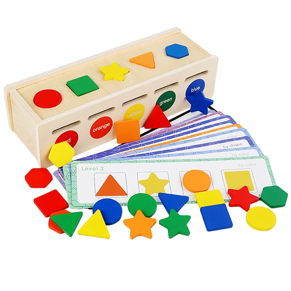 Wooden Color Shape Sorting Box Montessori Toys Color Shape Sorting Toy Preschool Early Learning Educational Toy for Kids Gifts