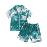 Kids Boys Girls Pajama Sets Satin Silk Summer Toddler Sleepwear Short Sleeve Dye Print Shirt Shorts Baby Pyjama Set