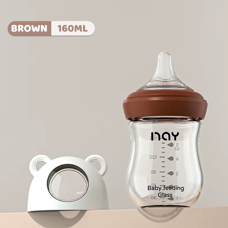 Newborn Glass Feeding Bottle Wide Caliber Anti-Flatulence Nursing Anti-Choke Baby Bottle Infant BPA Free 0-6 Month Glass Bottle