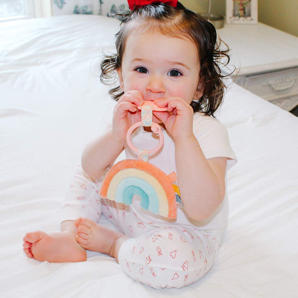 Infant Toy & Teether - Itzy Pal Baby Teething Toy Includes Lovey, Crinkle Sound, Textured Ribbons & Silicone Teether Toy for Newborn (Rainbow)