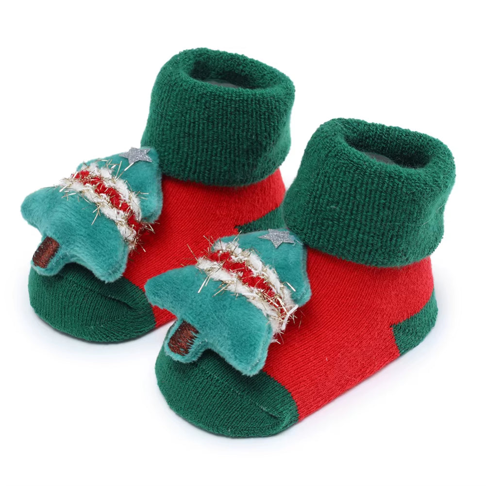 Xmas Baby Socks Winter Warm Thick Terry Socks for Newborn Cartoon Santa Elk anti Slip Floor Socks Baby Boys Girls Sock