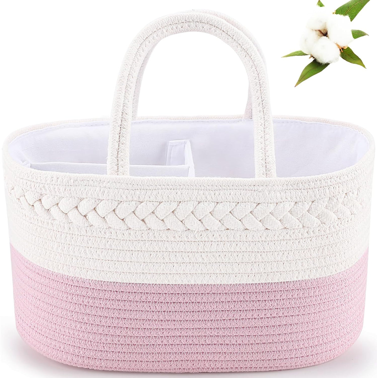 Baby Diaper Caddy, Nursery Storage Bin and Car Organizer for Diapers Wipes, Cotton Rope Basket Changing Table Caddy