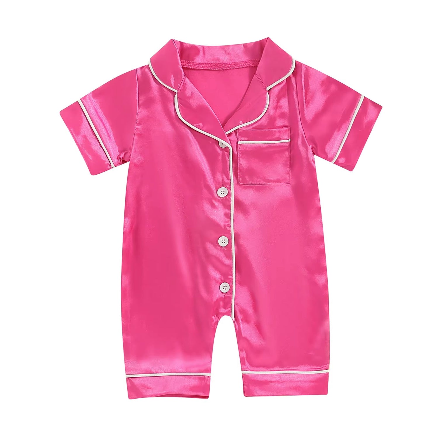 Newborn Baby Girls Boys Loungewear Sleepwear Kids Summer Jumpsuit Pajama Short Sleeve Lapel Solid Color Button up Nightgown Robe