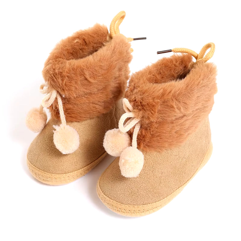 Winter Baby Boots plus Velvet Snow Booties Baby Shoes Warm Baby Girl Shoes Pompom Soft Sole Indoor Walking Shoe