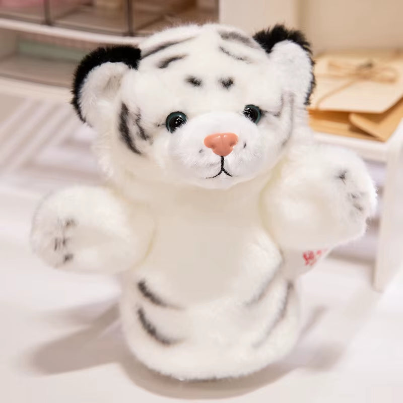 Simulation Mother&Kid Tiger Plush Toys Soft Wild Animal White Brown Tiger Hand Puppet Doll Cartoon Backpack for Children Kids