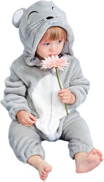 Unisex Baby Animal Costume Winter Autumn Flannel Hooded Romper Cosplay Jumpsuit