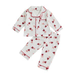 Soft Cotton Kids Girls Pajamas Set Spring Fall Casual Sleepwear Heart Print Long Sleeve Shirt with Pants Nightwears