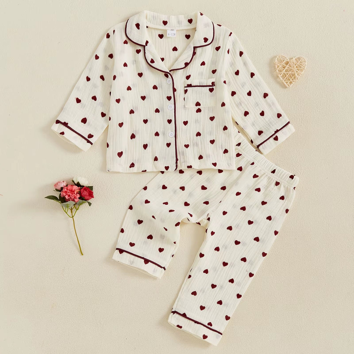 Soft Cotton Kids Girls Boys Pajama Sets Valentine'S Day Children Sleepwear Heart Long Sleeves Shirt Pants Loungewear