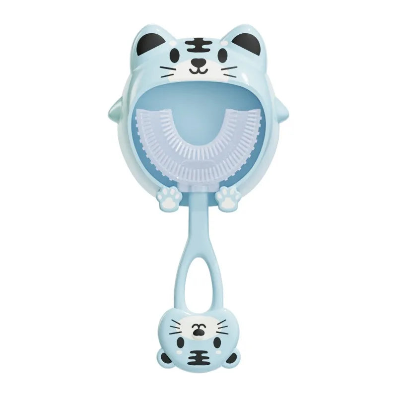 U-Shape Kids Toothbrush Cartoon Frog Print Toothbrush with Holder Children'S Toothbrush Silicone Cleaning Toothbrush 2-12Years