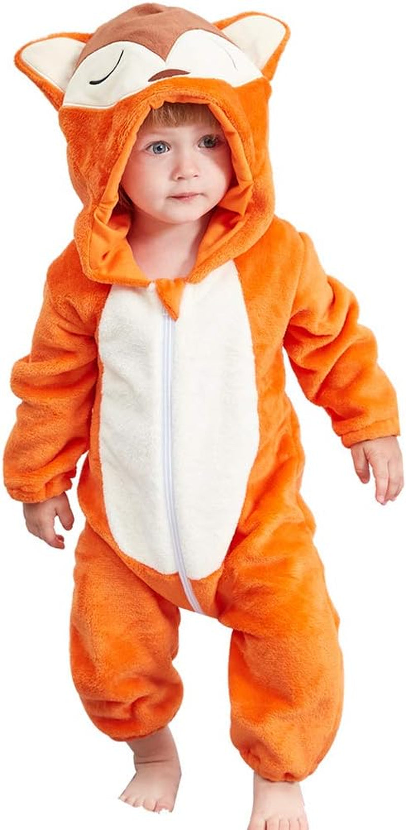 Unisex Baby Animal Costume Winter Autumn Flannel Hooded Romper Cosplay Jumpsuit