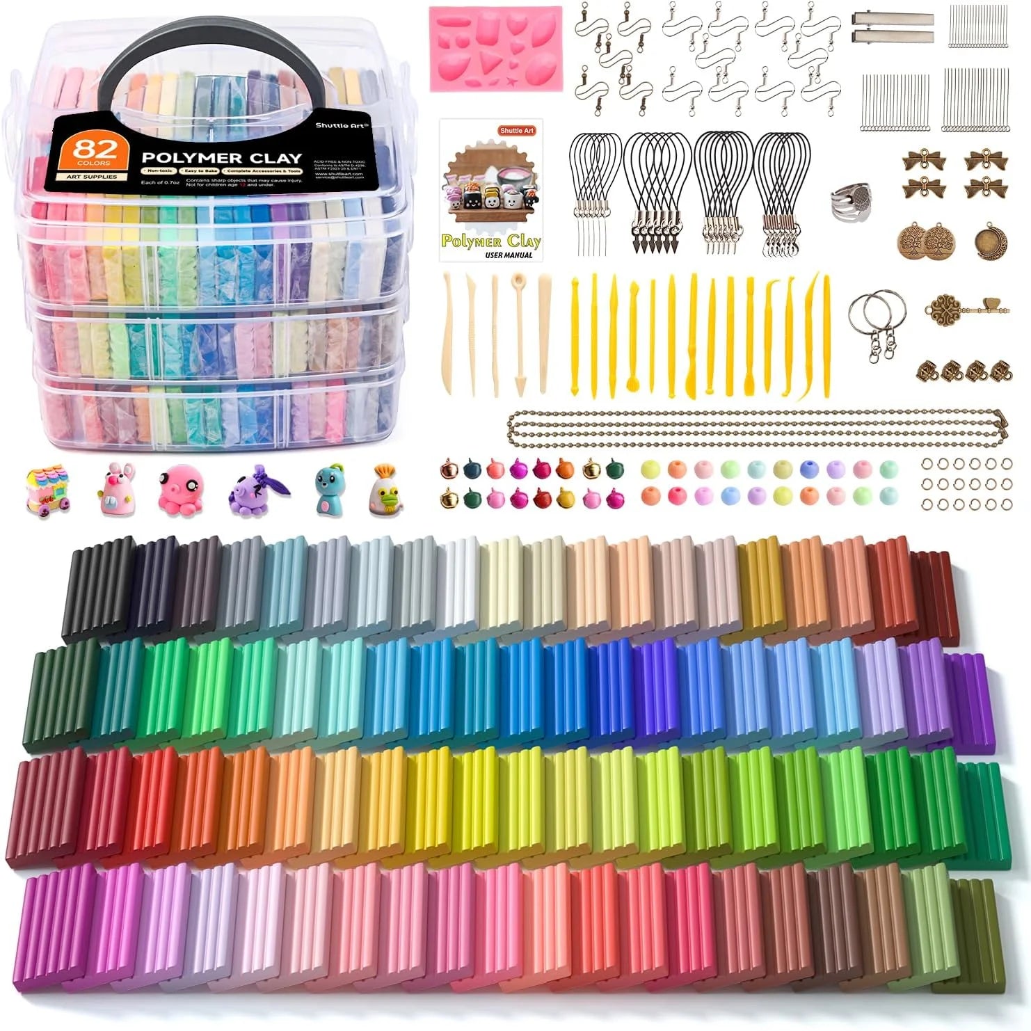 Polymer Clay,  82 Colors Oven Bake Modeling Clay, Creative Clay Kit with 19 Clay Tools and 16 Kinds of Accessories, Non-Toxic, Non-Sticky, Ideal DIY Art Craft Clay Gift for Kids Adults