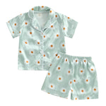 Summer Boy Girl Sleepwear Satin Silk Pajama Set Floral/Animal Print Short Sleeve Lapel Button Tops with Short Suit