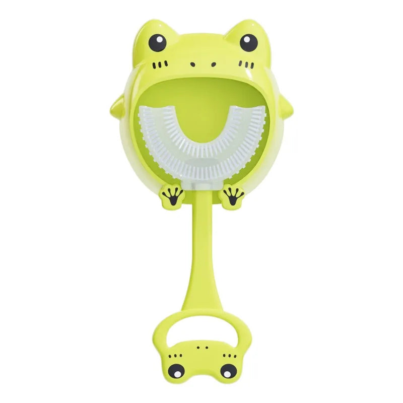 U-Shape Kids Toothbrush Cartoon Frog Print Toothbrush with Holder Children'S Toothbrush Silicone Cleaning Toothbrush 2-12Years