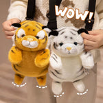 Simulation Mother&Kid Tiger Plush Toys Soft Wild Animal White Brown Tiger Hand Puppet Doll Cartoon Backpack for Children Kids