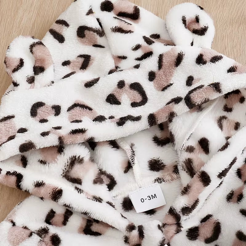 Winter Leopard Print Clothes Spring Flannel Baby Boys Girls Clothing Cartoon 0-18 Months Newborn Baby Newborn Long Sleeve Soft