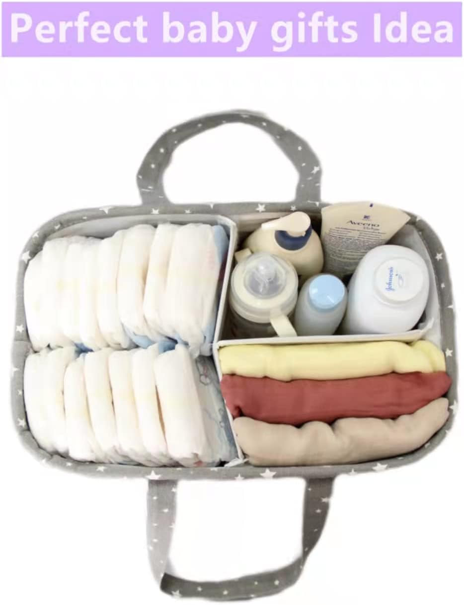 Baby Diaper Caddy Organizer Storage Basket for Girl Boy Shower Gifts Portable Large Nursery Holder Tote for Changing Table or Car Newborn Essentials Baby Registry Must Haves Item…