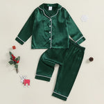 Soft Casual Girls Boys Pajama Sets Robe Fall Fashion Contrast Color Trim Long Sleeve Lapel Neck Tops Pant Sleepwear