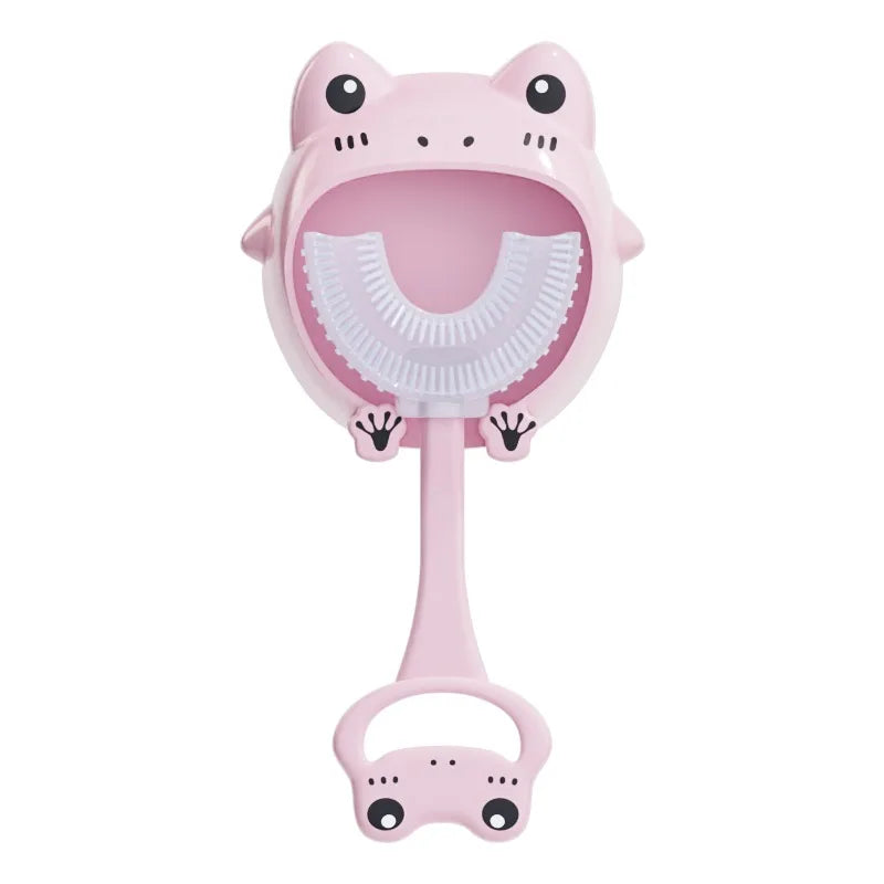 U-Shape Kids Toothbrush Cartoon Frog Print Toothbrush with Holder Children'S Toothbrush Silicone Cleaning Toothbrush 2-12Years