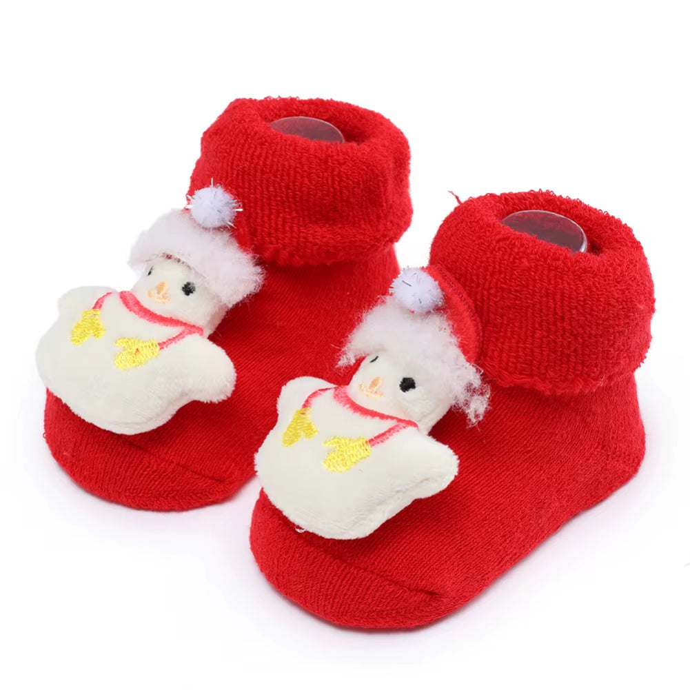 Xmas Baby Socks Winter Warm Thick Terry Socks for Newborn Cartoon Santa Elk anti Slip Floor Socks Baby Boys Girls Sock