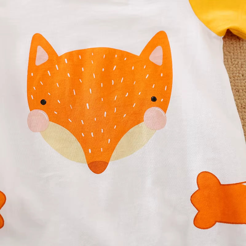 Costume Romper Jumpsuit Print 2024 Spring Baby Boy Girl Outfit Fox Clothes Toddler Infant Clothes 100% Cotton Short Sleeve Cute