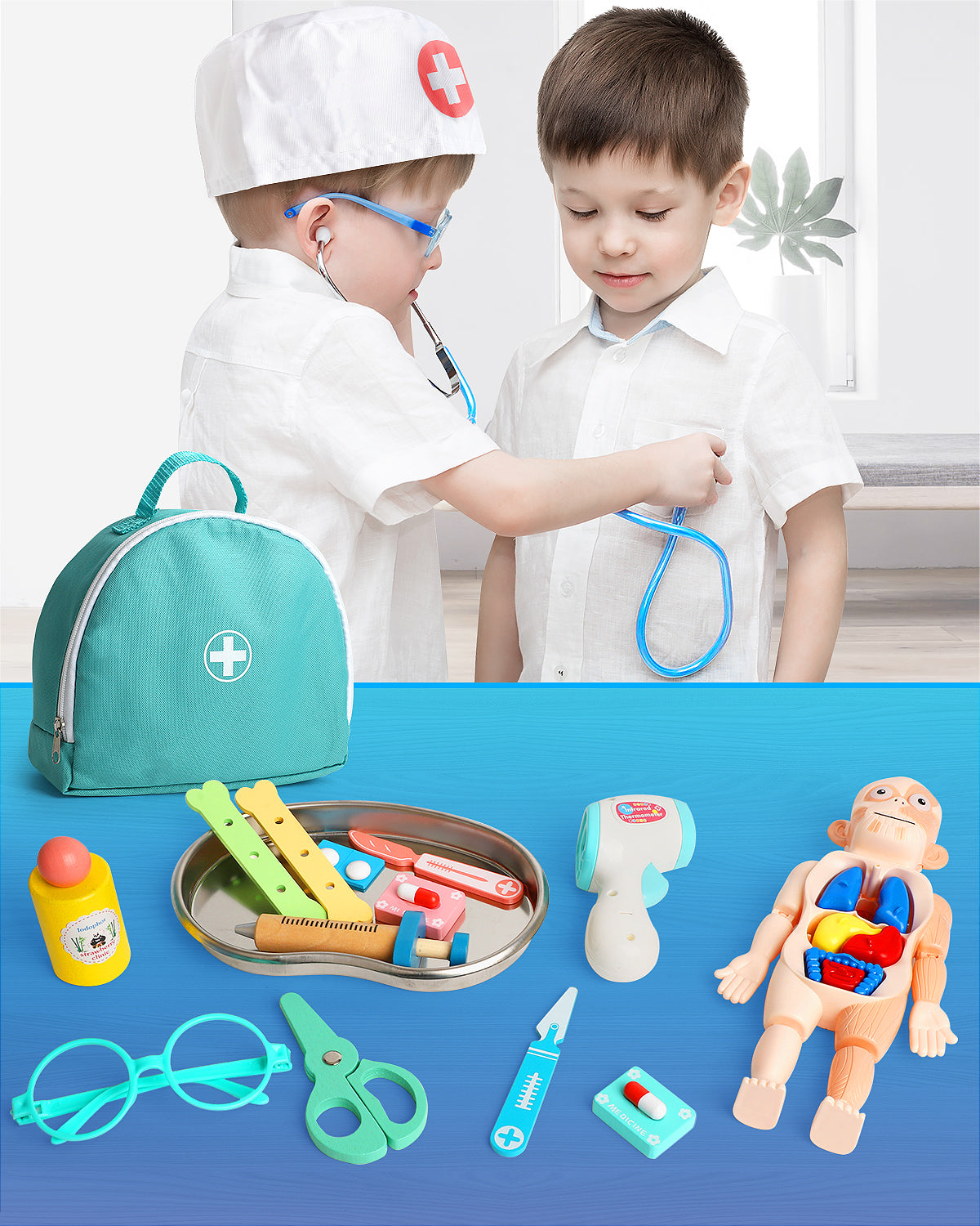 Doctor Kit for Kids Realistic, 36PCS Kids Doctor Kit Wooden, Doctor Pretend Playset