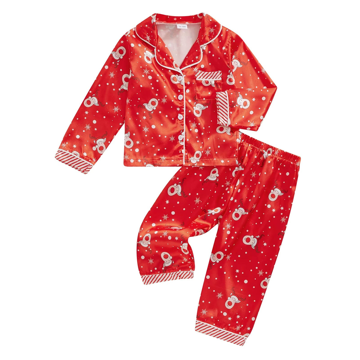 Satin Long Sleeve Kids Girls Sleepwear Robe Christmas Children Pajamas Set Winter Lapel Top with Pants Infant Clothes