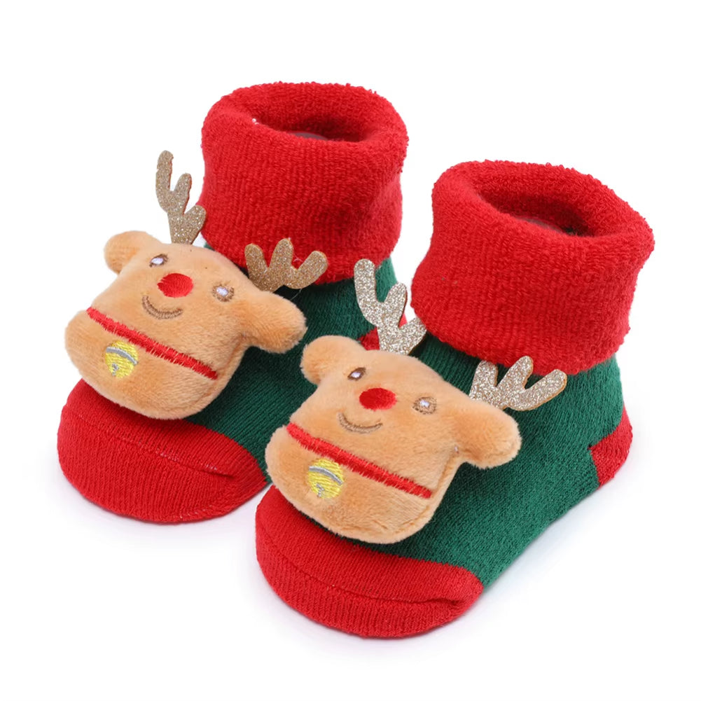 Xmas Baby Socks Winter Warm Thick Terry Socks for Newborn Cartoon Santa Elk anti Slip Floor Socks Baby Boys Girls Sock