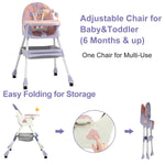 4-In-1 Baby High Chair Portable Toddler Baby Dining Chairs Eat & Play Convertible High Chair with Five-Point Snap Button, Dinner Plate and Toy Rack, Purple