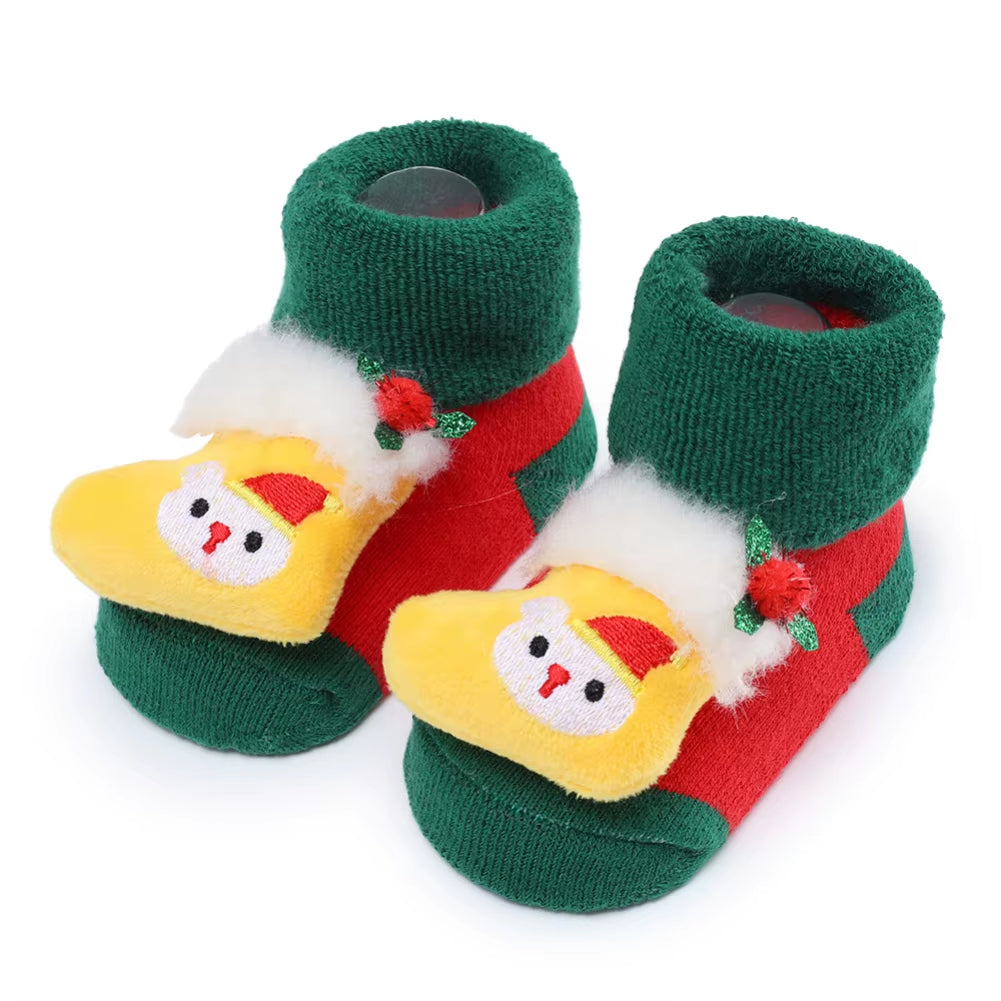 Xmas Baby Socks Winter Warm Thick Terry Socks for Newborn Cartoon Santa Elk anti Slip Floor Socks Baby Boys Girls Sock