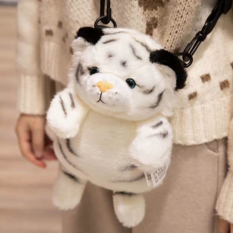 Simulation Mother&Kid Tiger Plush Toys Soft Wild Animal White Brown Tiger Hand Puppet Doll Cartoon Backpack for Children Kids