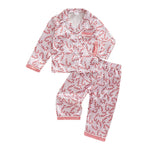 Satin Long Sleeve Kids Girls Sleepwear Robe Christmas Children Pajamas Set Winter Lapel Top with Pants Infant Clothes