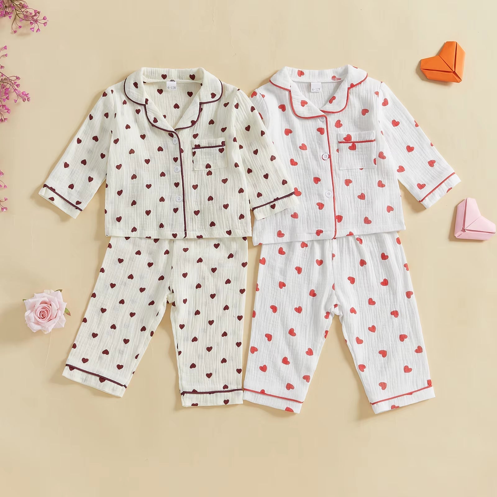 Soft Cotton Kids Girls Boys Pajama Sets Valentine'S Day Children Sleepwear Heart Long Sleeves Shirt Pants Loungewear