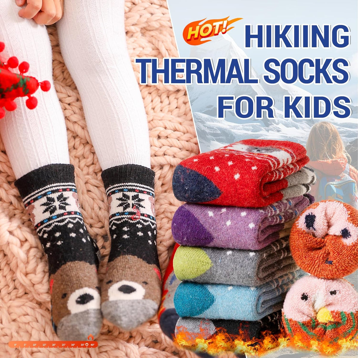 Kids Wool Socks for Boys Girls Warm Hiking Thermal Winter Cozy Soft Thick Toddlers Crew Boot Socks 6 Pairs