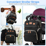 Diaper Bag Backpack, Multifunction Baby Bag with Changing Station, Large Capacity Diaper Bags W/ Foldable Crib & Insulated Pocket, Portable Waterproof Backpack, USB Charging Port&Stroller Straps,Black