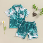 Kids Boys Girls Pajama Sets Satin Silk Summer Toddler Sleepwear Short Sleeve Dye Print Shirt Shorts Baby Pyjama Set