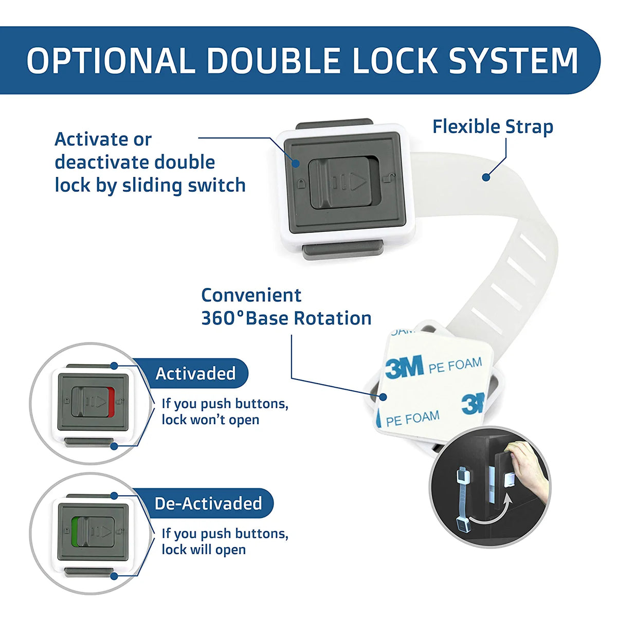 New Version Child Safety Locks 4-Pack. Baby Proof Cabinets, Drawers with Easy Adjustable Strap Length, Double Lock Option, Easier Latch for Adults to Open. Secure Oven, Refrigerator, Toilet, Doors